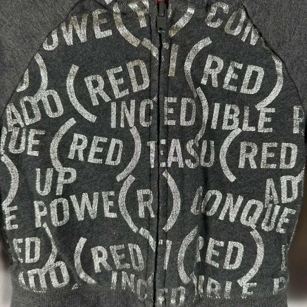 Baby Gap Gray & Silver RED Zip Up Hooded Sweatshirt Jacket Fleece 18-24 Months